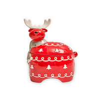 HKM-171667 Creative Elk-Shaped Ceramic Candy Storage Tank in White and Red, Ideal for Organizing Snacks and Treats