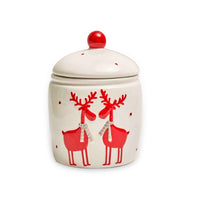HKM-171667 Creative Elk-Shaped Ceramic Candy Storage Tank in White and Red, Ideal for Organizing Snacks and Treats