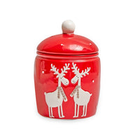 HKM-171667 Creative Elk-Shaped Ceramic Candy Storage Tank in White and Red, Ideal for Organizing Snacks and Treats