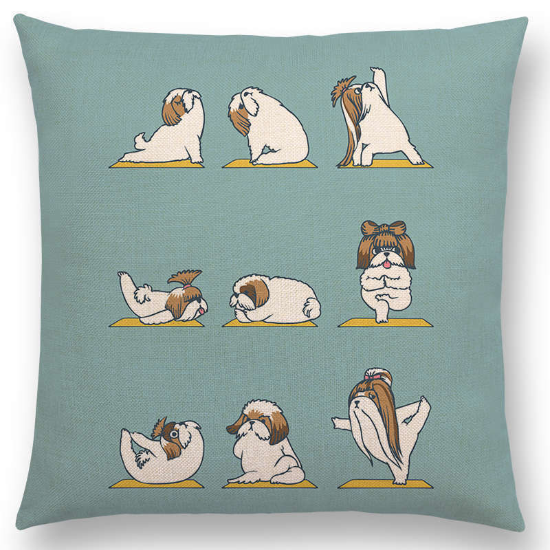 HKM-171667 Dog Print Linen Pillow Case - 45x45cm Cushion Cover