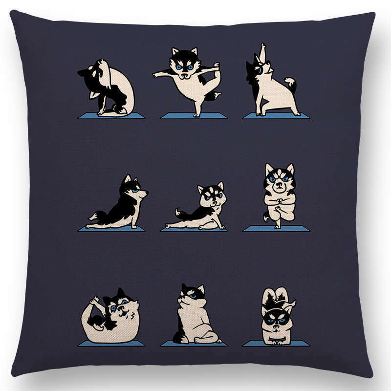 HKM-171667 Dog Print Linen Pillow Case - 45x45cm Cushion Cover