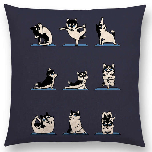 HKM-171667 Dog Print Linen Pillow Case - 45x45cm Cushion Cover