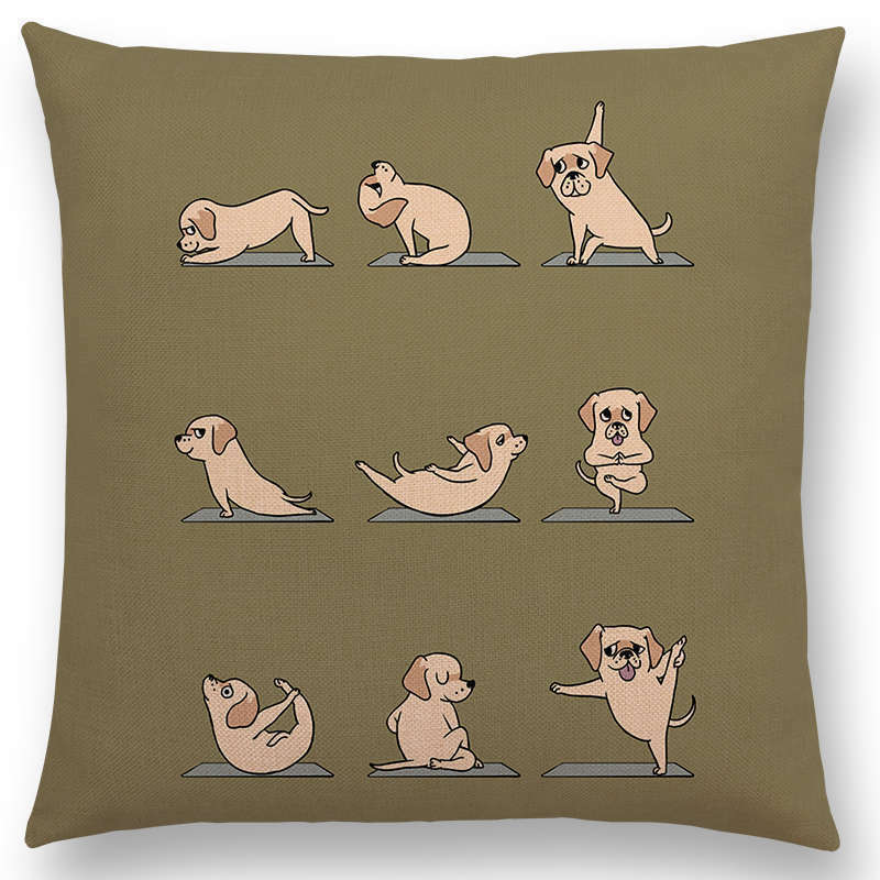 HKM-171667 Dog Print Linen Pillow Case - 45x45cm Cushion Cover