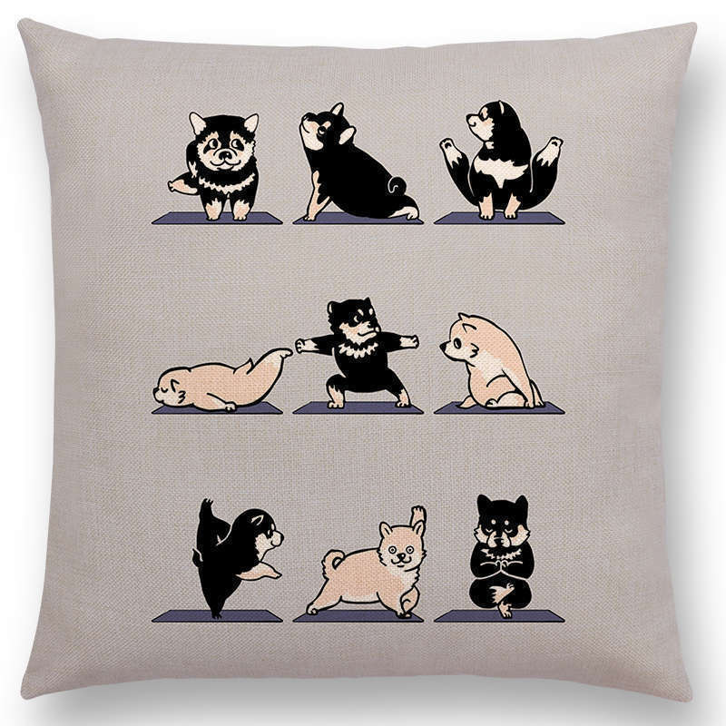 HKM-171667 Dog Print Linen Pillow Case - 45x45cm Cushion Cover