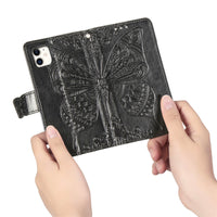 HKM-171795 Embossed Butterfly Flip Card Protective Sleeve for iPhone Models