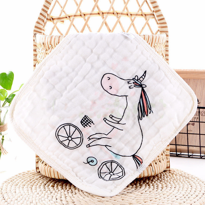 HKM-172115 Six-Layer Pure Cotton Gauze Towels for Infants and Children - Animal Series (Pack of 5) 30x30cm