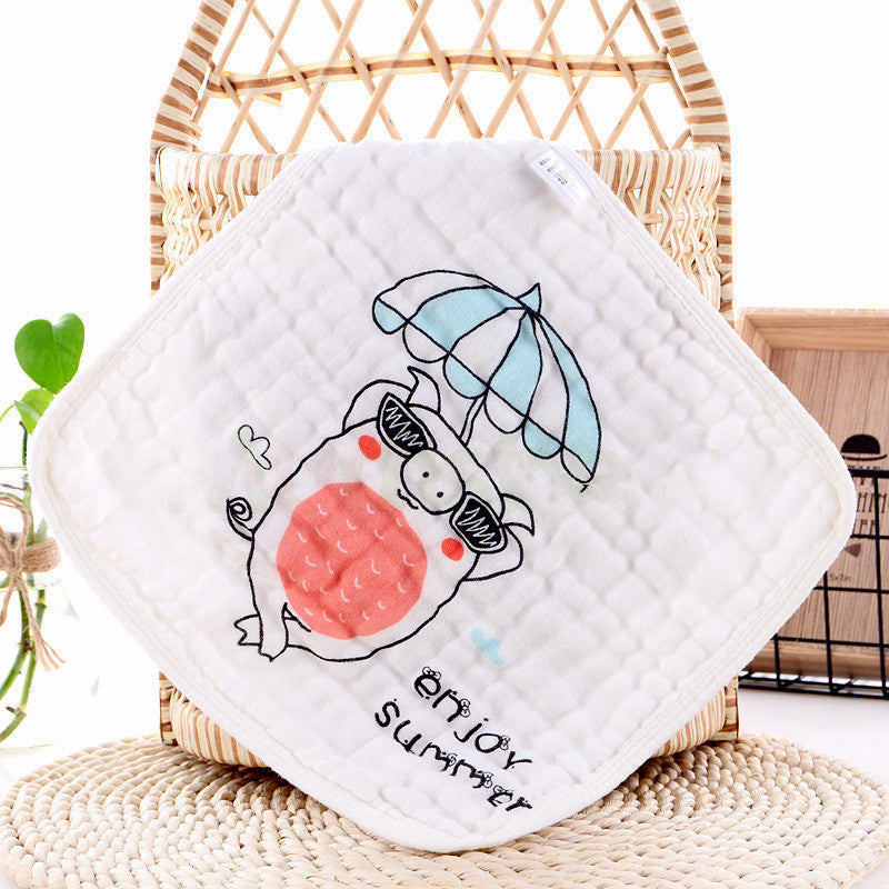 HKM-172115 Six-Layer Pure Cotton Gauze Towels for Infants and Children - Animal Series (Pack of 5) 30x30cm