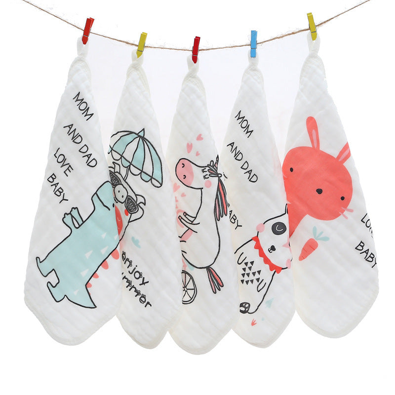 HKM-172115 Six-Layer Pure Cotton Gauze Towels for Infants and Children - Animal Series (Pack of 5) 30x30cm