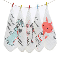 HKM-172115 Six-Layer Pure Cotton Gauze Towels for Infants and Children - Animal Series (Pack of 5) 30x30cm