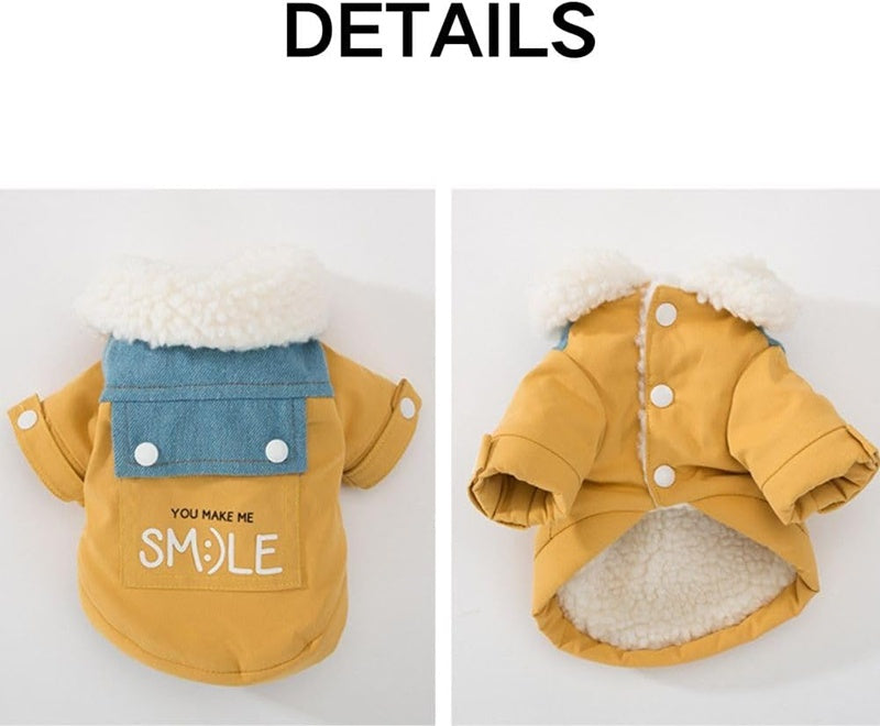 HKM-172179 Cozy Yellow Denim Patchwork Dog Coat for Small & Medium Breeds