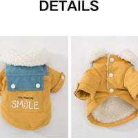 HKM-172179 Cozy Yellow Denim Patchwork Dog Coat for Small & Medium Breeds