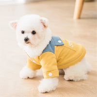 HKM-172179 Cozy Yellow Denim Patchwork Dog Coat for Small & Medium Breeds