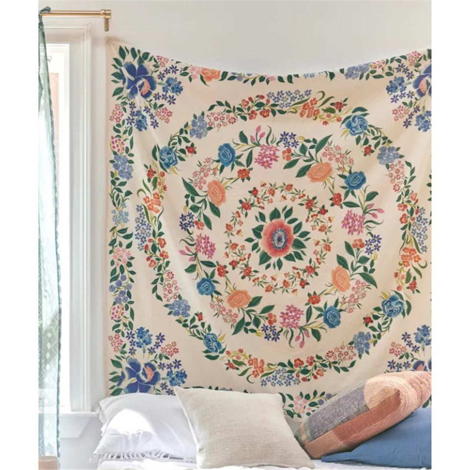 HKM-172243 Artistic Flower Embroidery Tapestry - 100% Polyester, 130x150 cm for Home Decor