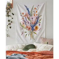 HKM-172243 Artistic Flower Embroidery Tapestry - 100% Polyester, 130x150 cm for Home Decor