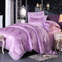 HKM-172691 Four-Piece Romantic Lace Cotton Bedding Set with Jacquard Satin Design