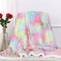 HKM-172691 Ultra Soft Rainbow Faux Fur Blanket – Microfiber Sherpa for Couch and Bed, 130x160cm/160x200cm