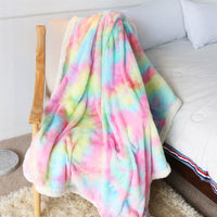 HKM-172691 Ultra Soft Rainbow Faux Fur Blanket – Microfiber Sherpa for Couch and Bed, 130x160cm/160x200cm