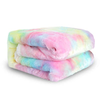 HKM-172691 Ultra Soft Rainbow Faux Fur Blanket – Microfiber Sherpa for Couch and Bed, 130x160cm/160x200cm