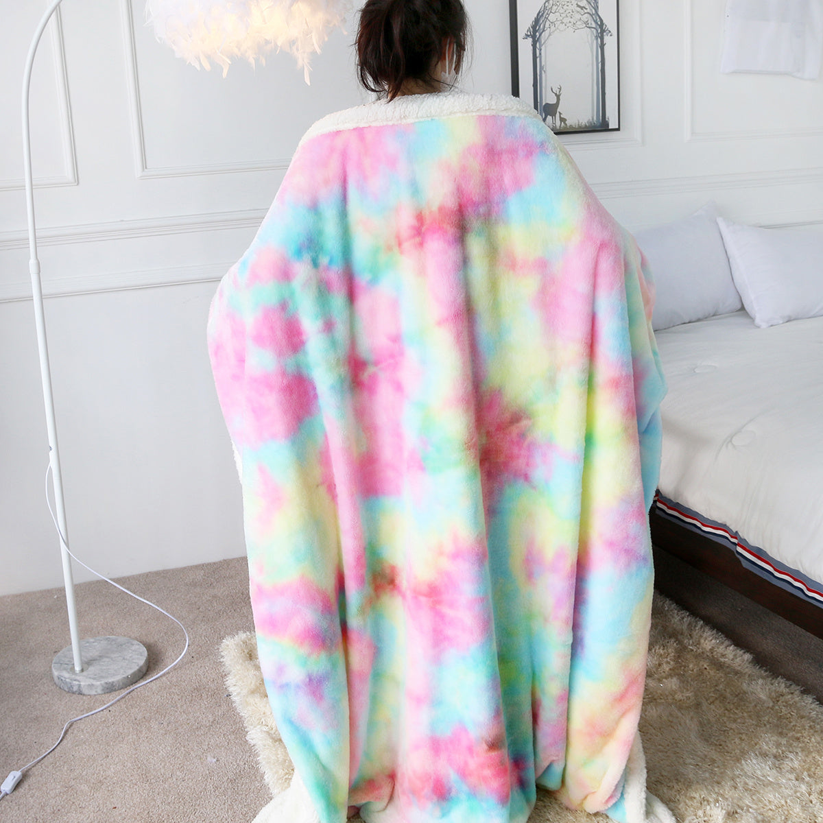 HKM-172691 Ultra Soft Rainbow Faux Fur Blanket – Microfiber Sherpa for Couch and Bed, 130x160cm/160x200cm