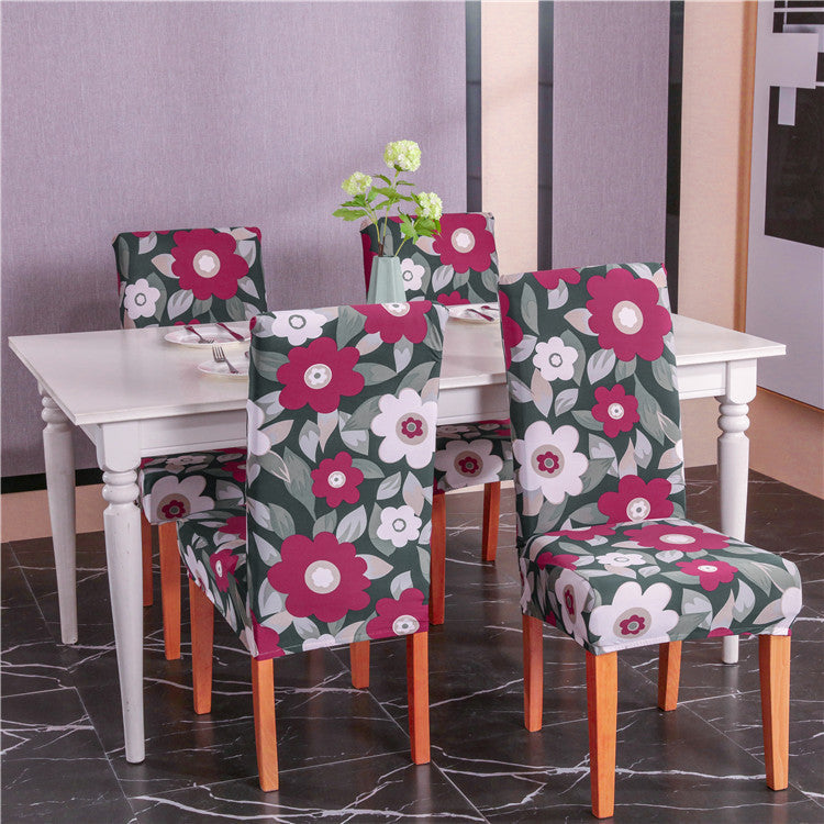 HKM-172755 Chinese Classical Floral Stretch Chair Cover - Fits Chair Backs 46-55cm, Polyester & Spandex, Perfect for Any Room