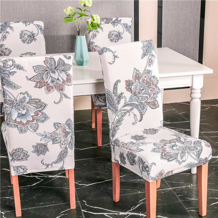 HKM-172755 Chinese Classical Floral Stretch Chair Cover - Fits Chair Backs 46-55cm, Polyester & Spandex, Perfect for Any Room