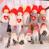 HKM-172819 Christmas Hanging Decoration Set - Old Man, Snowman, and Girl Doll Pendants in Cloth