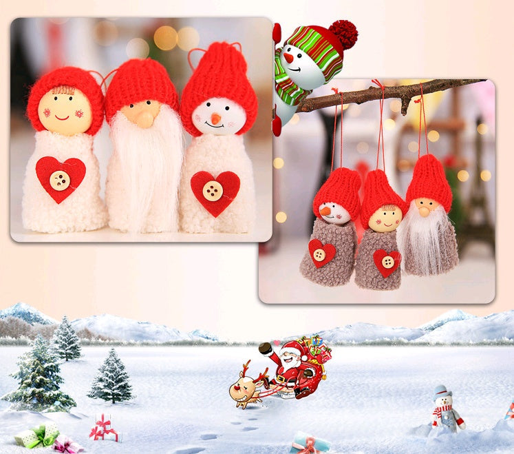 HKM-172819 Christmas Hanging Decoration Set - Old Man, Snowman, and Girl Doll Pendants in Cloth