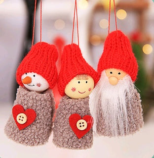 HKM-172819 Christmas Hanging Decoration Set - Old Man, Snowman, and Girl Doll Pendants in Cloth