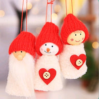 HKM-172819 Christmas Hanging Decoration Set - Old Man, Snowman, and Girl Doll Pendants in Cloth