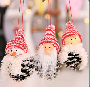 HKM-172819 Christmas Hanging Decoration Set - Old Man, Snowman, and Girl Doll Pendants in Cloth
