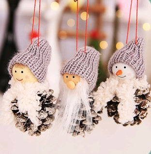HKM-172819 Christmas Hanging Decoration Set - Old Man, Snowman, and Girl Doll Pendants in Cloth