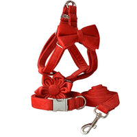 HKM-172883 Red Flannel Dog Harness with Gold Buckle - Adjustable Chest Strap for Small to Extra Large Dogs