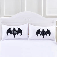 HKM-173011 Couple Pillowcase with Love Letters Bat Print - Modern Polyester, 50cm x 75cm