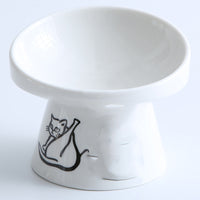 HKM-173203 Ceramic High-Foot Oblique Cat Bowl in White, Black, and Floral Designs