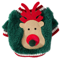 HKM-173331 Christmas Reindeer Coat for Dogs, Green and Red Options, Soft Shu Cotton Fleece, Sizes XS to XXL