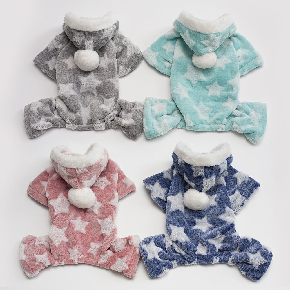 HKM-173651 Cozy Four-Legged Star-Printed Dog Sweater with Hood for Small to Medium Pets
