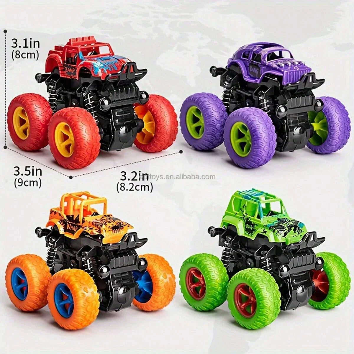 HKM-173651 Inertia Pull Back 360 Flipping Monster Truck Toy for Kids - Friction Powered SUV Style