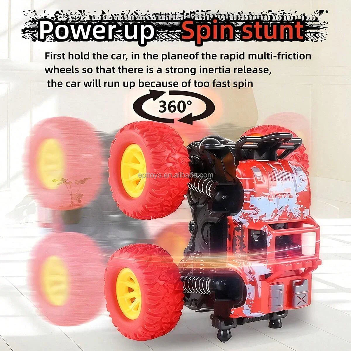 HKM-173651 Inertia Pull Back 360 Flipping Monster Truck Toy for Kids - Friction Powered SUV Style