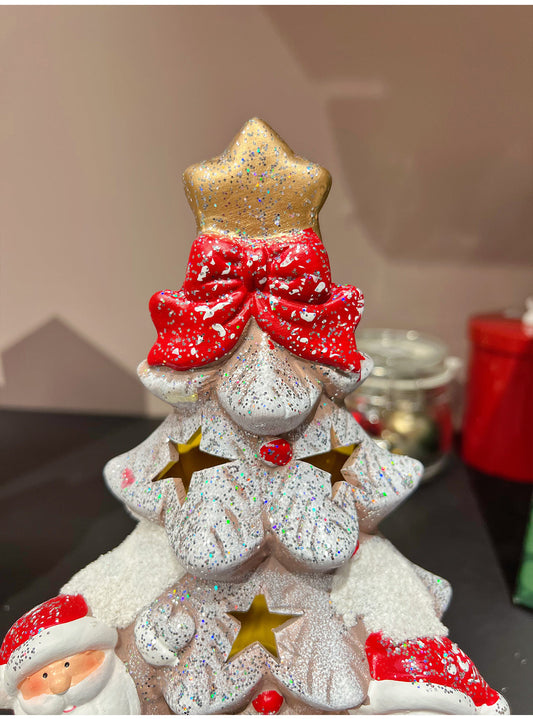 HKM-173651 Luminous Ceramic Christmas Snow House and Pine Ornaments - Festive Home Decor