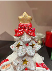 HKM-173651 Luminous Ceramic Christmas Snow House and Pine Ornaments - Festive Home Decor