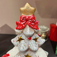 HKM-173651 Luminous Ceramic Christmas Snow House and Pine Ornaments - Festive Home Decor