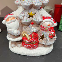HKM-173651 Luminous Ceramic Christmas Snow House and Pine Ornaments - Festive Home Decor
