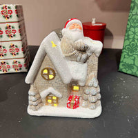 HKM-173651 Luminous Ceramic Christmas Snow House and Pine Ornaments - Festive Home Decor