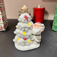 HKM-173651 Luminous Ceramic Christmas Snow House and Pine Ornaments - Festive Home Decor