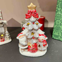 HKM-173651 Luminous Ceramic Christmas Snow House and Pine Ornaments - Festive Home Decor