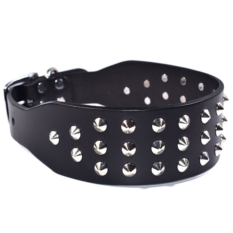 HKM-173715 Cowhide Leather Dog Collar for Small and Medium Breeds, Adjustable 22-55cm