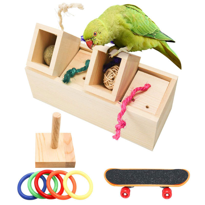 HKM-173779 Wooden Bird Puzzle Training Toy Set for Pets - 3-Piece, 6-Piece, and 8-Piece Options