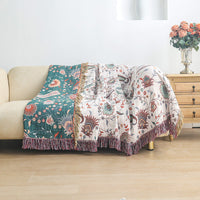 HKM-173843 Universal Cotton Sofa Towel Cover Blanket in Cashew and Neptune - Multiple Sizes Available