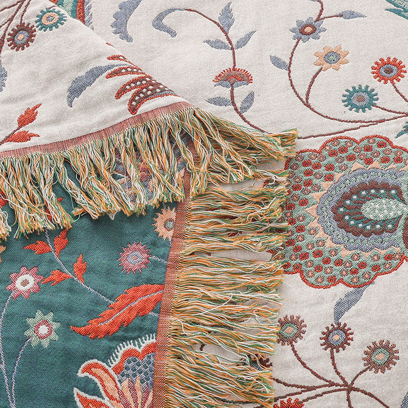HKM-173843 Universal Cotton Sofa Towel Cover Blanket in Cashew and Neptune - Multiple Sizes Available