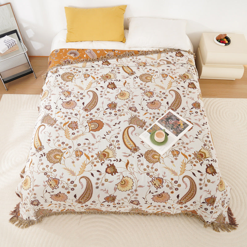 HKM-173843 Universal Cotton Sofa Towel Cover Blanket in Cashew and Neptune - Multiple Sizes Available